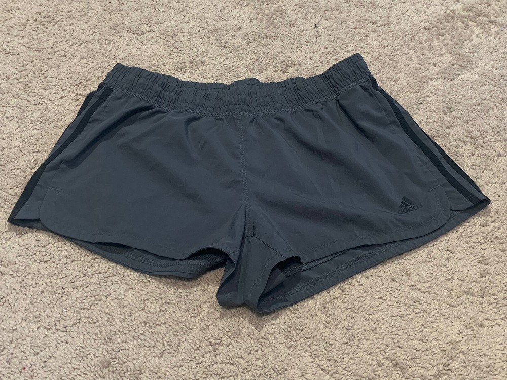 Adidas Womens Short Size Large Gray Black Logo Climalite Athletic Shorts