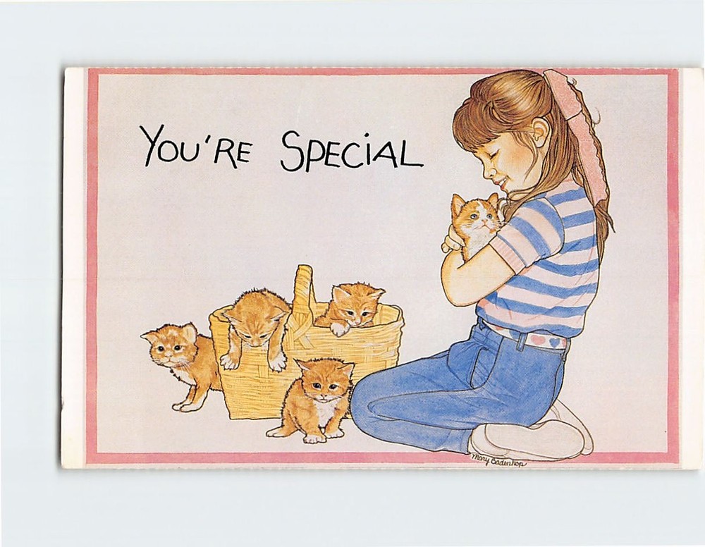 Postcard You're Speial Girl & Cute Kittens in a Basket Art Print