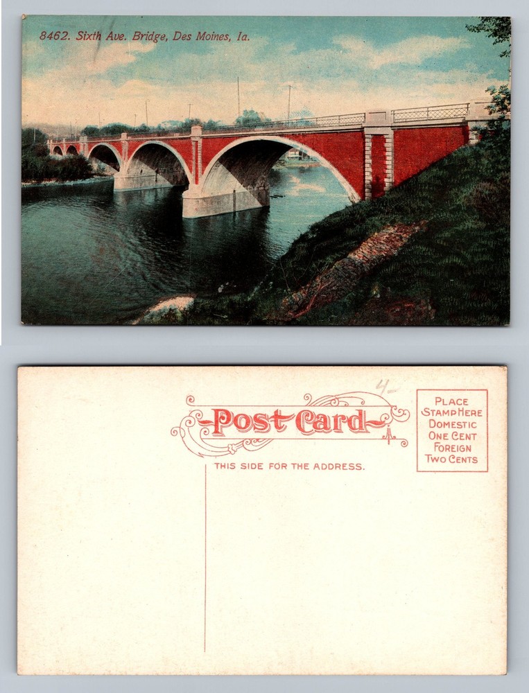 Des Moines, IA-Iowa, Sixth Avenue Bridge Arched River Crossing Vintage Postcard