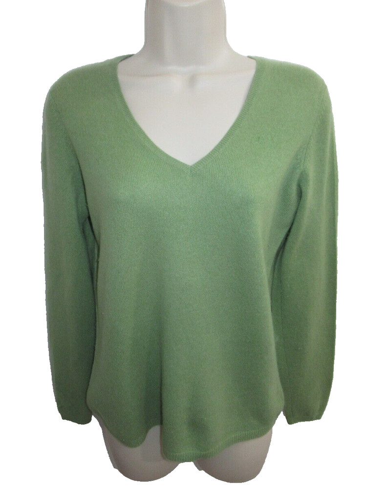 Charter Club 100% 2-ply Cashmere Green V-neck Sweater Size S