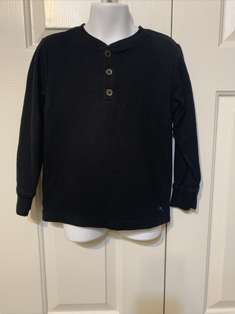 Boys Small 5/6 Tommy Bahama Kids Black Long Sleeve 3-Button Thermal Henley
