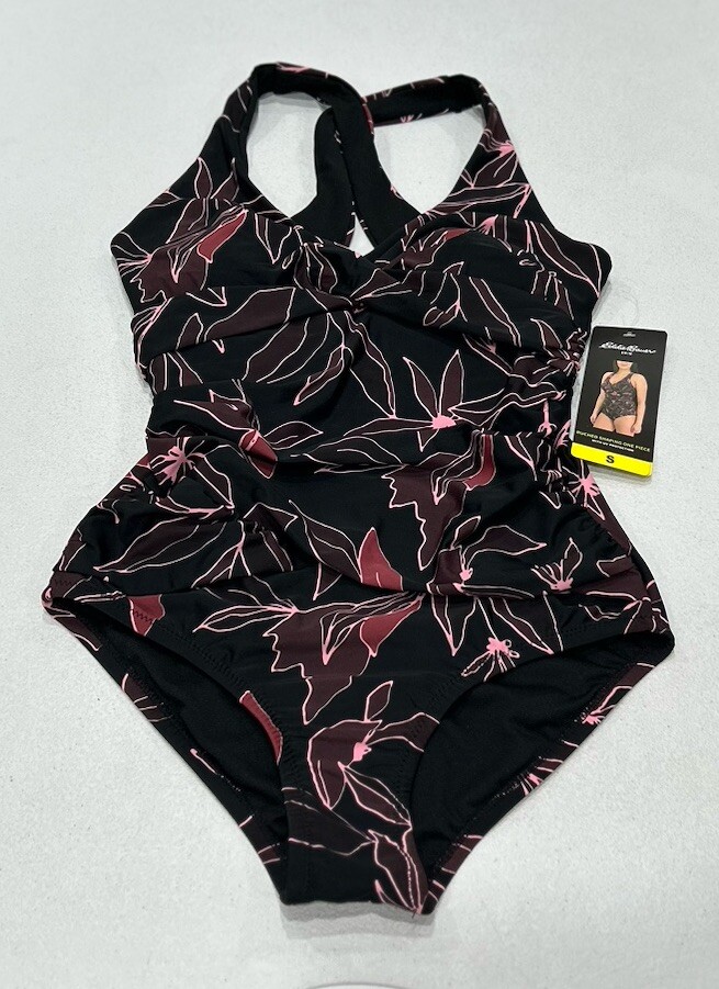 Eddie Bauer Womens Black Ruched Shaping One-Piece Swimsuit Size S