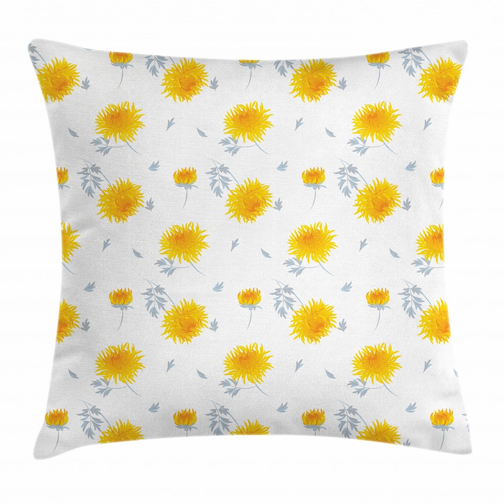 20-Inch Yellow Flower Pillow Case for Fall with Botanical Design