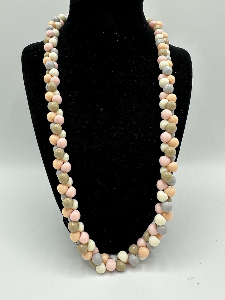 Vintage Cluster Acrylic Beaded Easter Egg Pastel White Pink Necklace