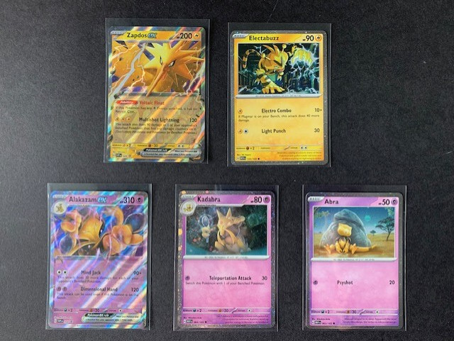 Pokémon 151 Zapdos+Alakazam ex Black Star - Abra,Kadabra+Electabuzz Cosmos Holos-image
