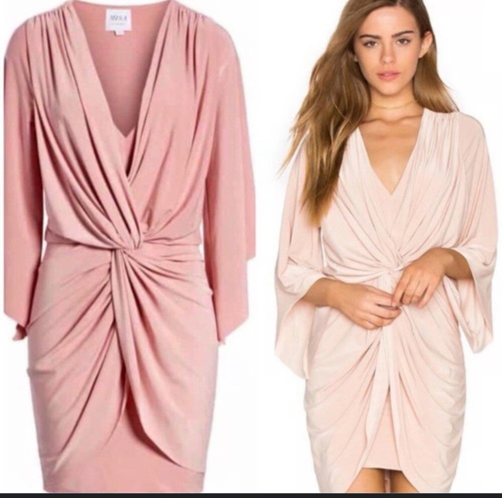 Misa Los Angeles Teget Twisted Maxi Dress Blush Pink Long Sleeve Size Xs