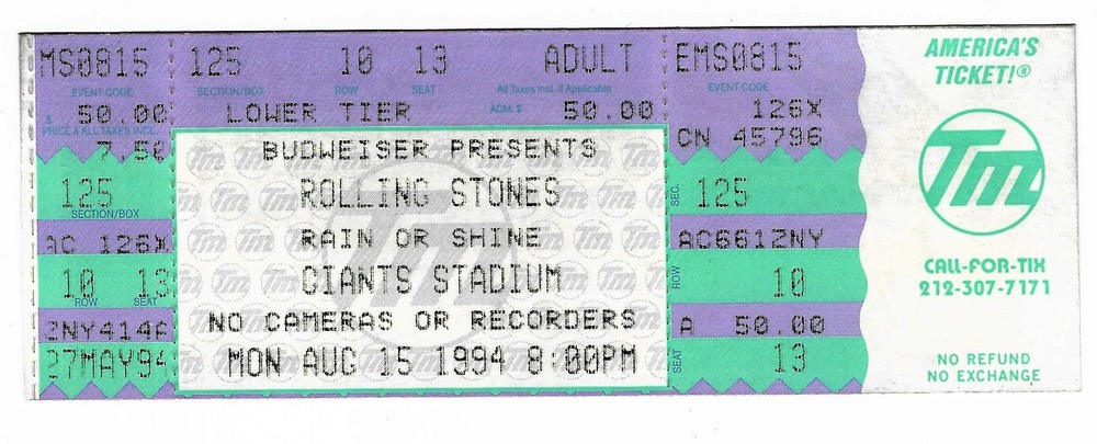 Rolling Stones Counting Crows 8/15/94 East Rutherford NJ Giants Stadium Ticket!