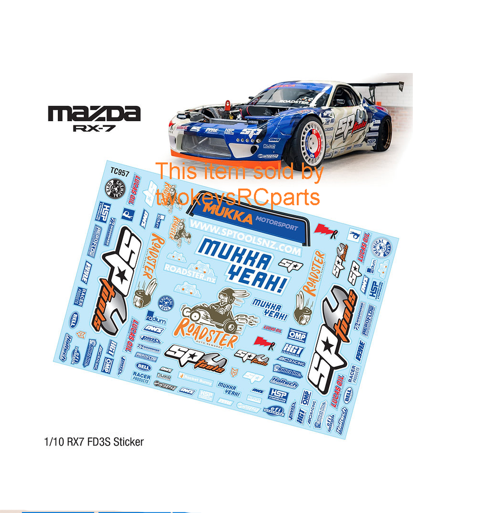 Mukka Yeah Sticker Set for Mazda RX7 FD3S 1:10 RC Drift Car Decals
