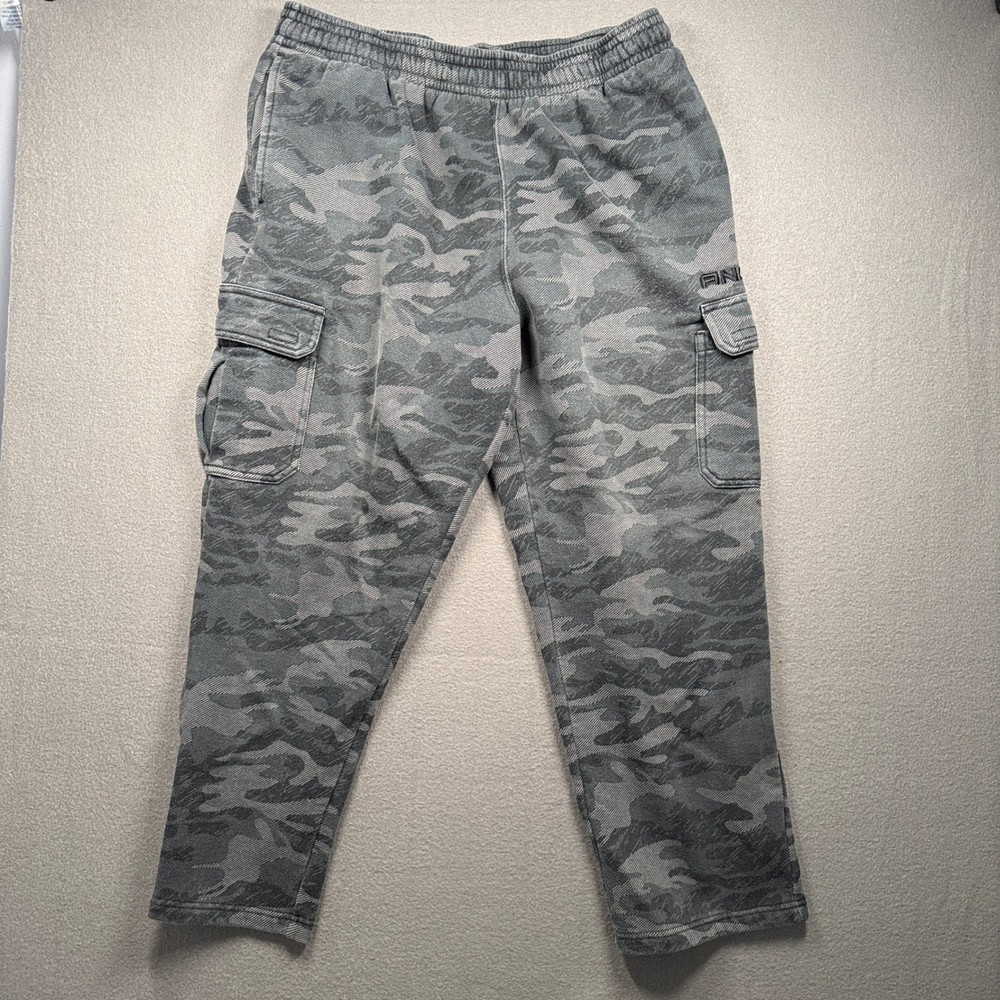 AND1 Cargo Sweatpants Mens XL Gray Camo Fleece Lined Joggers ANM163PA03