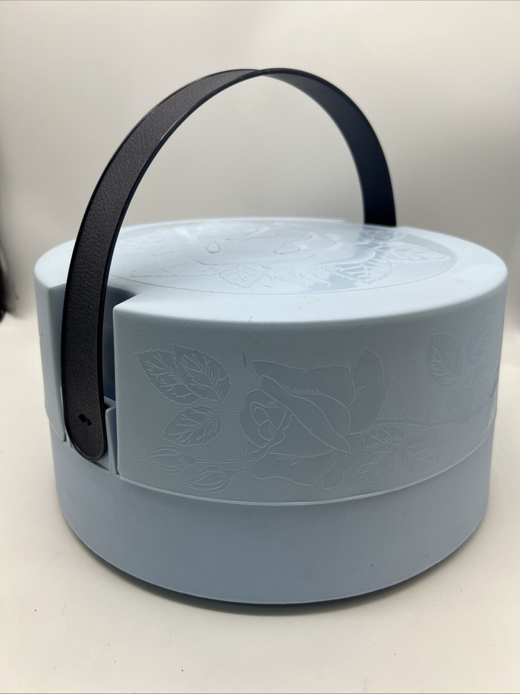 Vintage Tri Chem Carrier Case Holds Fabric  Embroidery Paint/Hoop Blue Rose