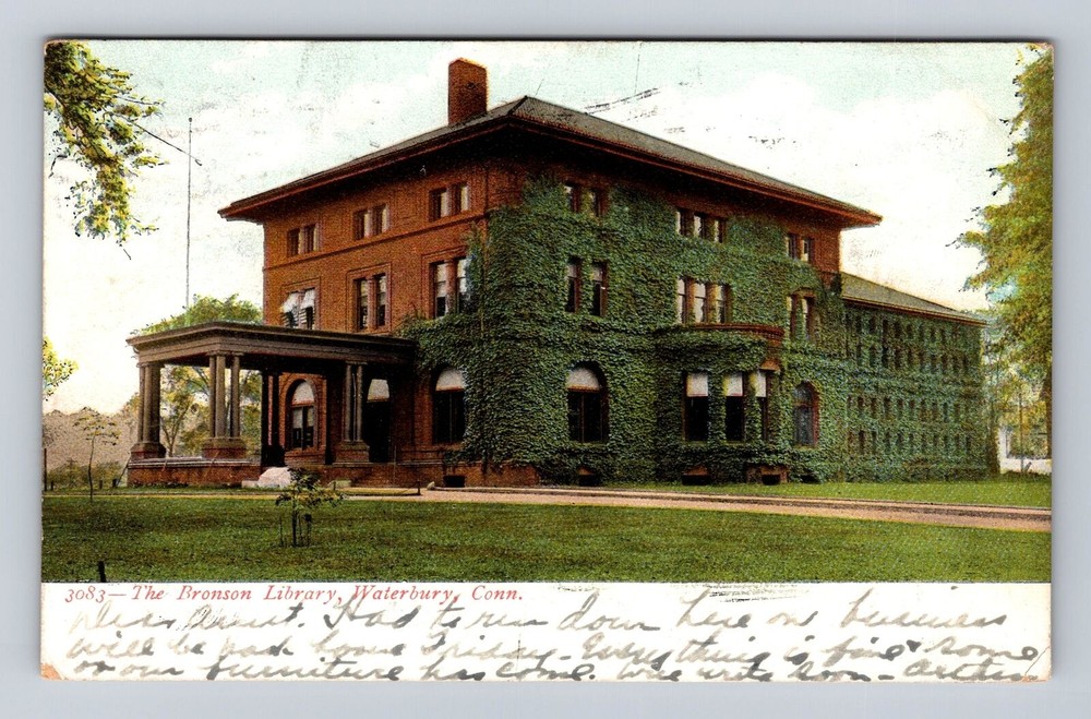 Waterbury CT-Connecticut, The Bronson Library Building, Vintage c1908 Postcard