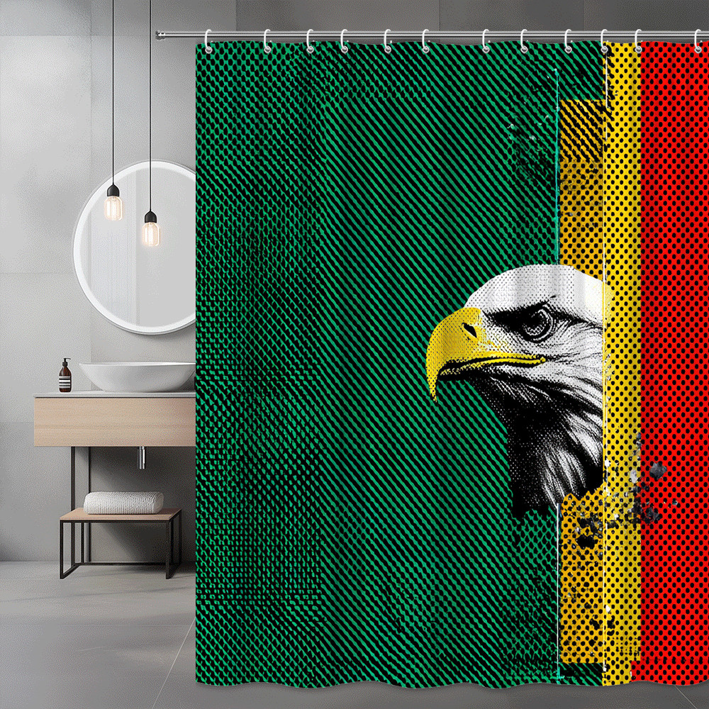 Eagle Head Pop Art Shower Curtain Green Red Yellow Graphic