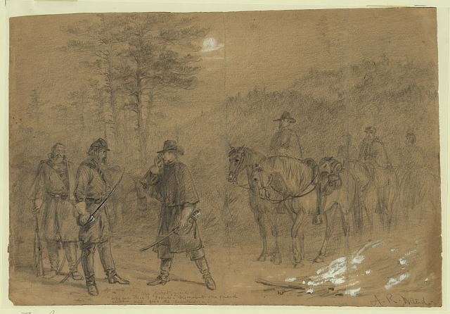 American Civil War,Picket Guard,Cavalry,Soldiers,Friends,1863,Alfred Waud