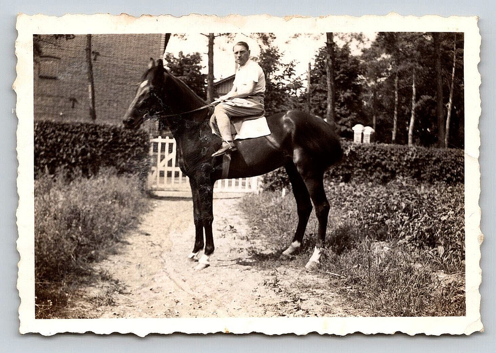 Vintage Picture Photo Old Photograph Image Horse Rider Man Home Fence
