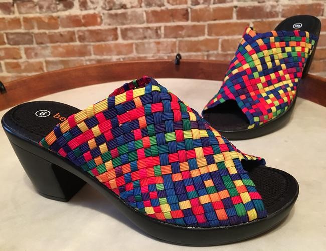Bernie Mev Rainbow Stretch Woven Peep-Toe Mule Heel Sandals Texas Style
