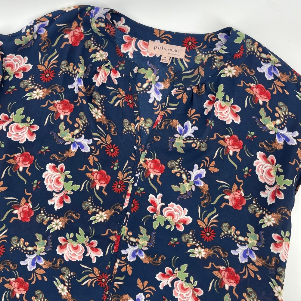 Philosophy Republic Clothing Women Floral Print V Neck Short Sleeve Blouse M