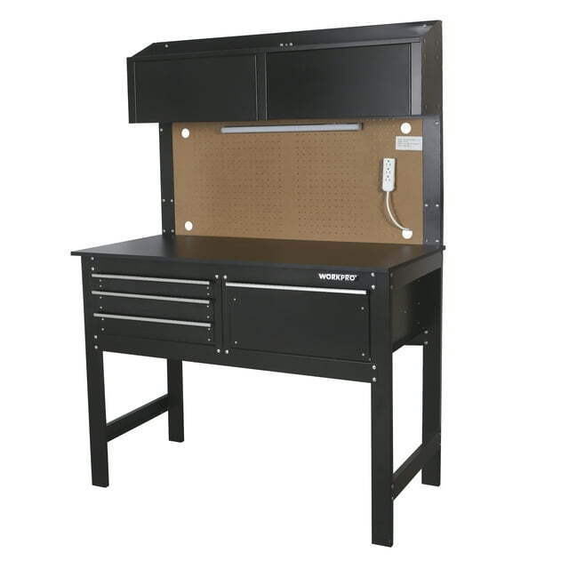 2-in-1 Workbench Cabinet Combo W/ Work Light 48in Rust Resistant Tool Storage