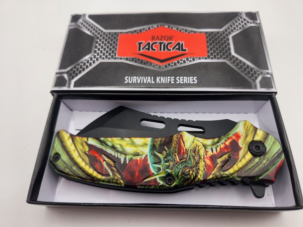 NEW Dragon Tactical Locking Razor Knife with Belt Hook in Box
