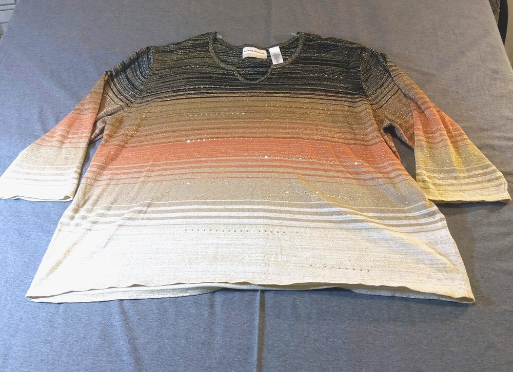 Alfred Dunner Woman Top Blouse Womens Size 3X Plus Black Tan Coral Gold Studs