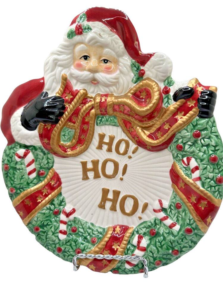 Fitz and Floyd Christmas Santa HO HO HO Canpe Candy Plate Dish