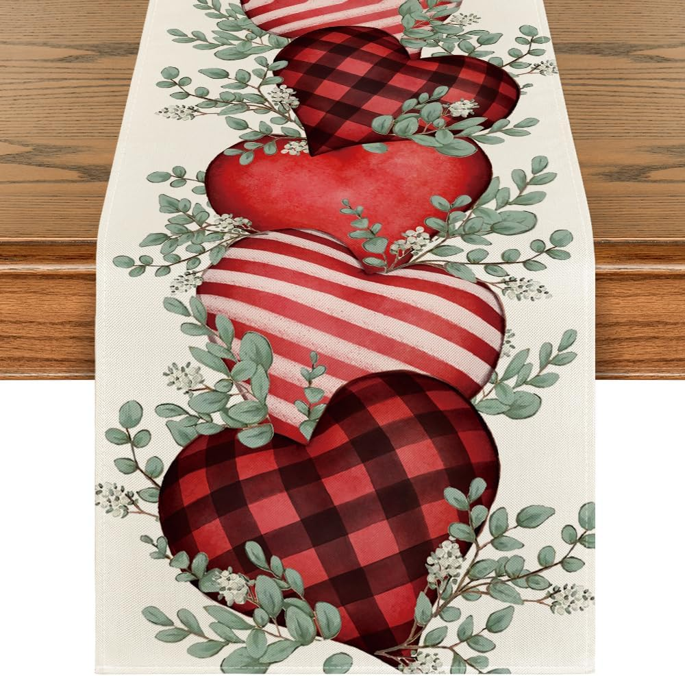 Eucalyptus Hearts Valentine'S Day Table Runner, Holiday Kitchen Dining Table Dec