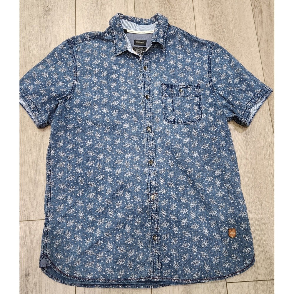 Buffalo David Bitton Mens Short Sleeve Button Up Shirt Blue Floral Print Size S