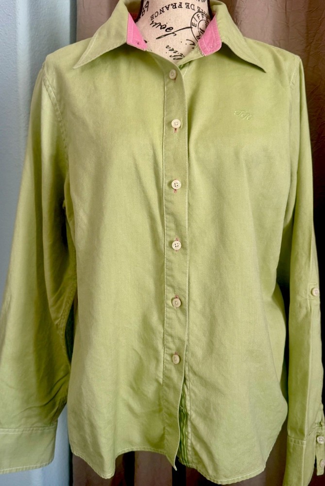 Tommy Hilfiger Womens Button Down Shirt Size 14 Mint Green Long Sleeve Cotton
