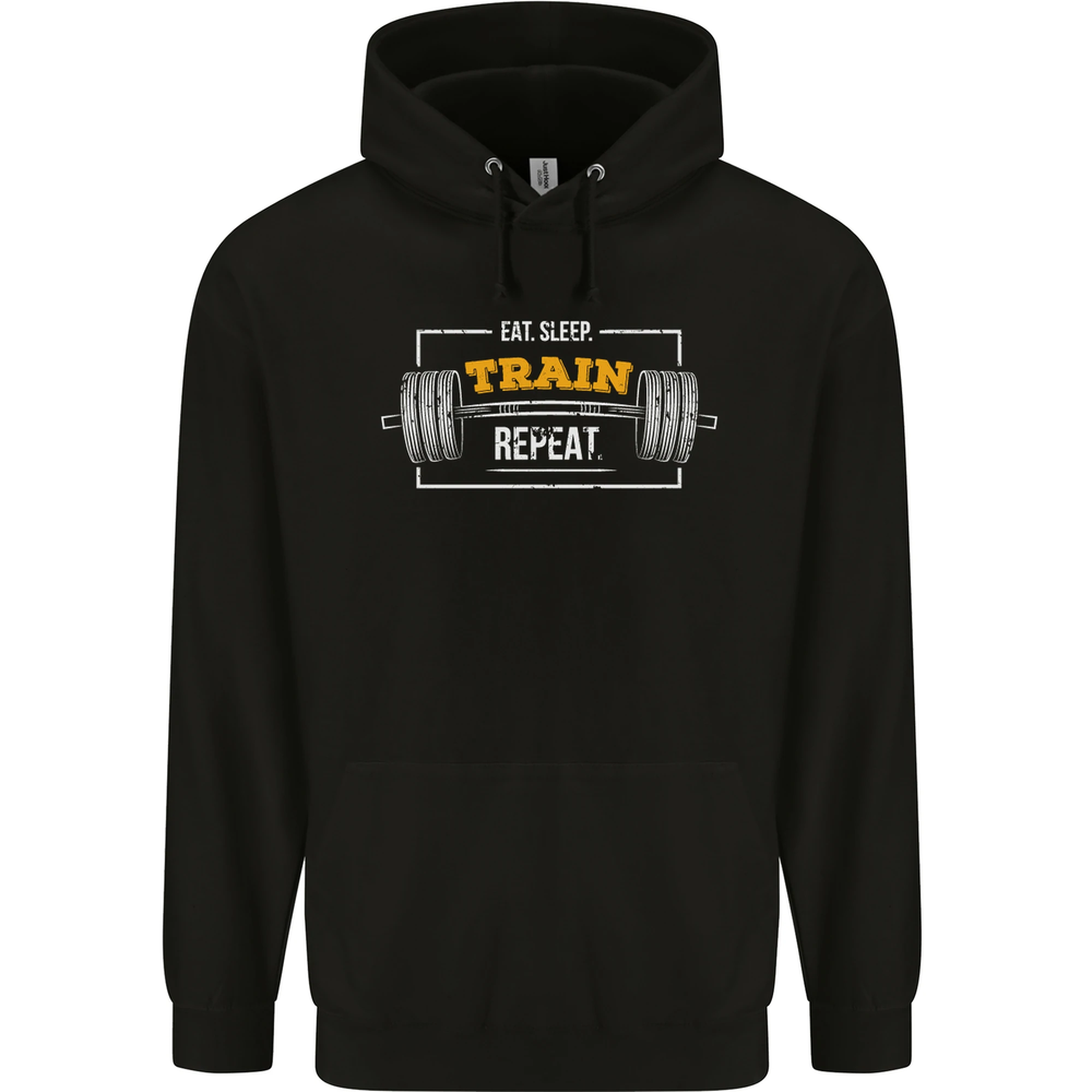Eat Sleep Train Repeat Gym Training Top Mens 80% Cotton Hoodie
