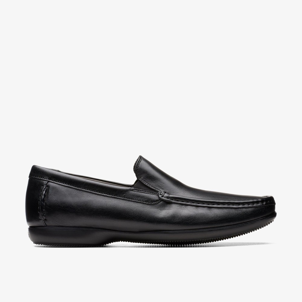 Clarks Mens Finer Sun Black Leather Loafers,Slip Ons Leather Formal,Smart