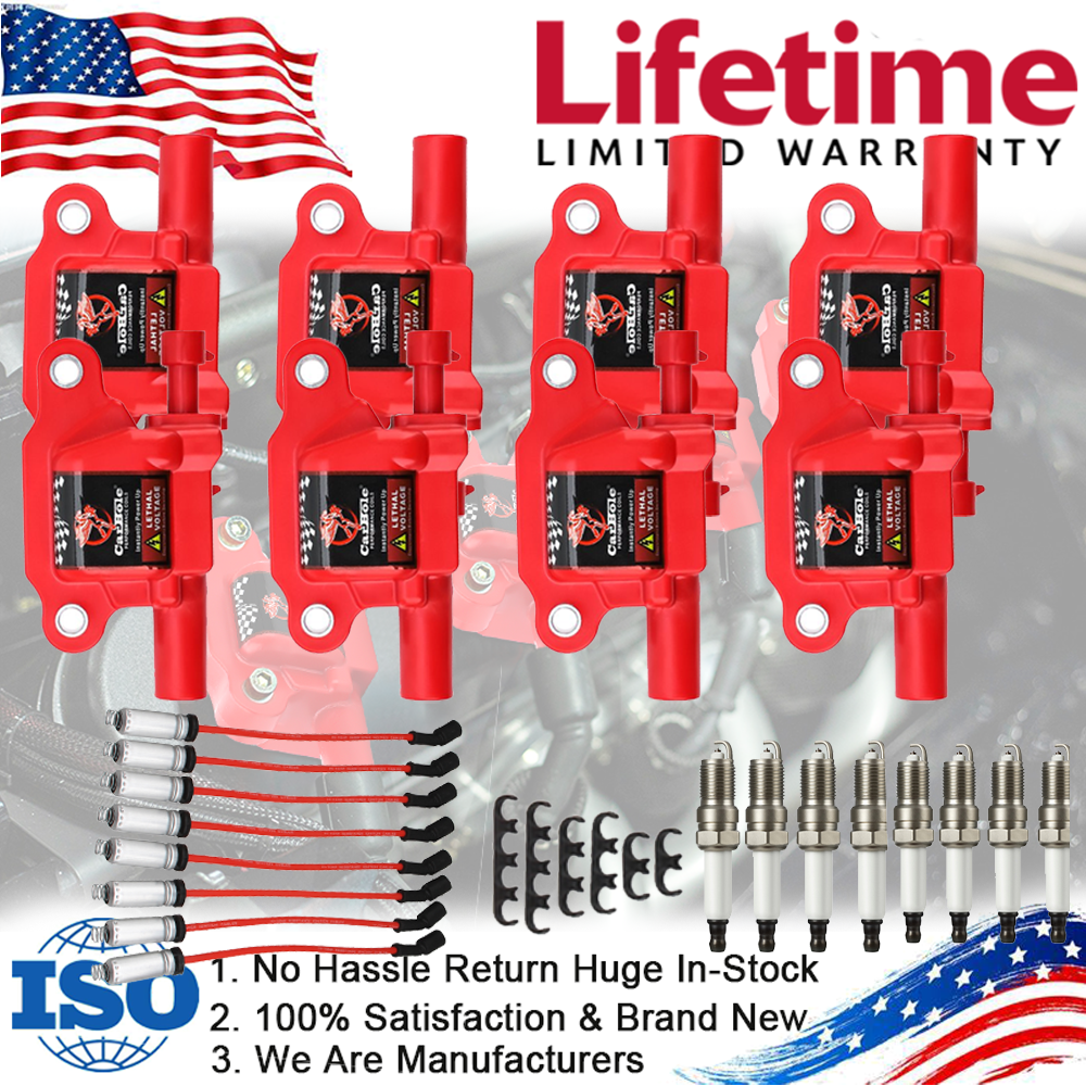 8PC Ignition Coil Set with Spark Plugs & Wires for GMC Chevy Silverado 1500 5.3L 6.2L V8