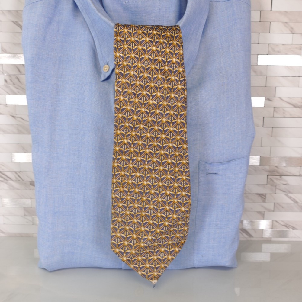 Ambrose Blue Gold Geometric Art Deco Bright Suit Dress Business Work Casual