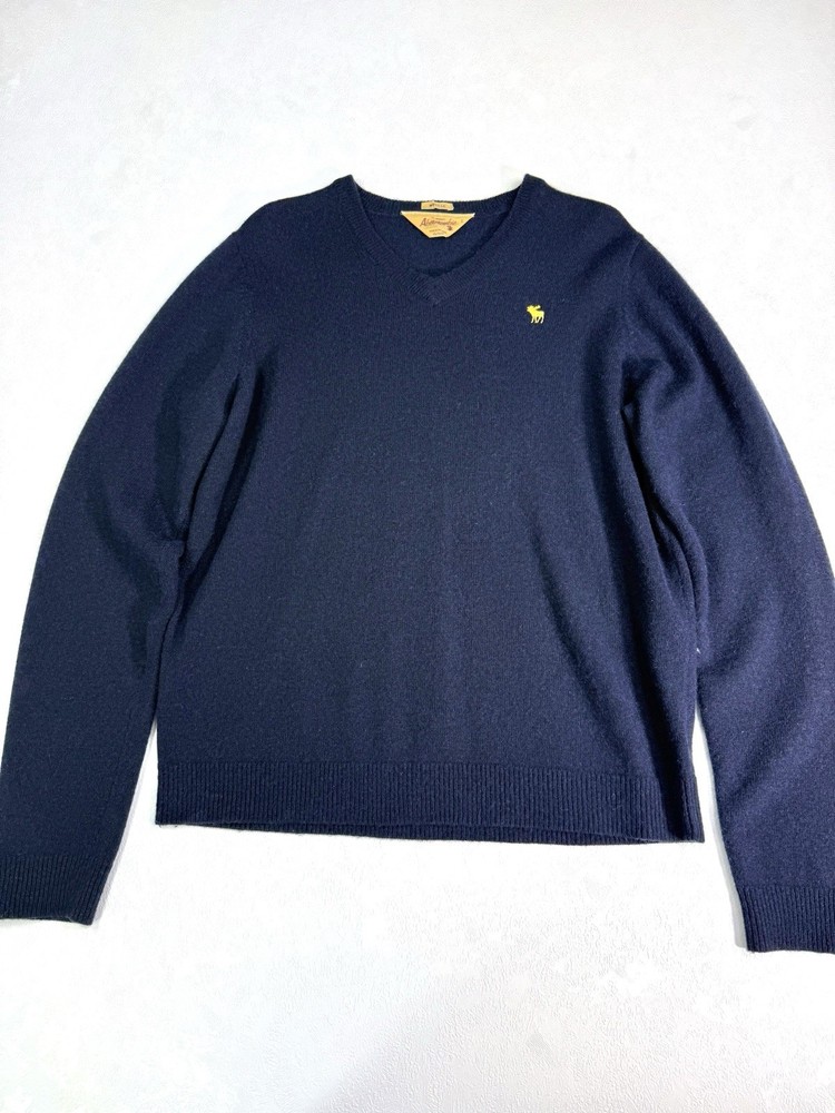 Vintage Abercrombie & Fitch Mens Wool Sweater Size L Muscle Blue Preppy Logo 90s