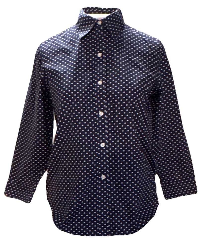 Lauren Ralph Lauren Petite Non-Iron Polka Dot Button-Down Navy/White Blouse PM