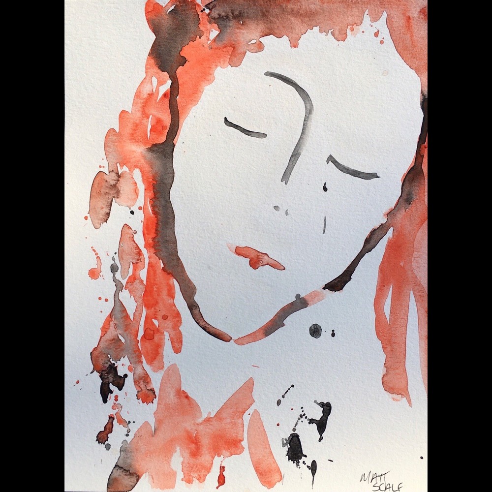 Matt Scalf Woman Portrait Abstract ORIGINAL PAINTING Watercolor 9x12 Girl Face