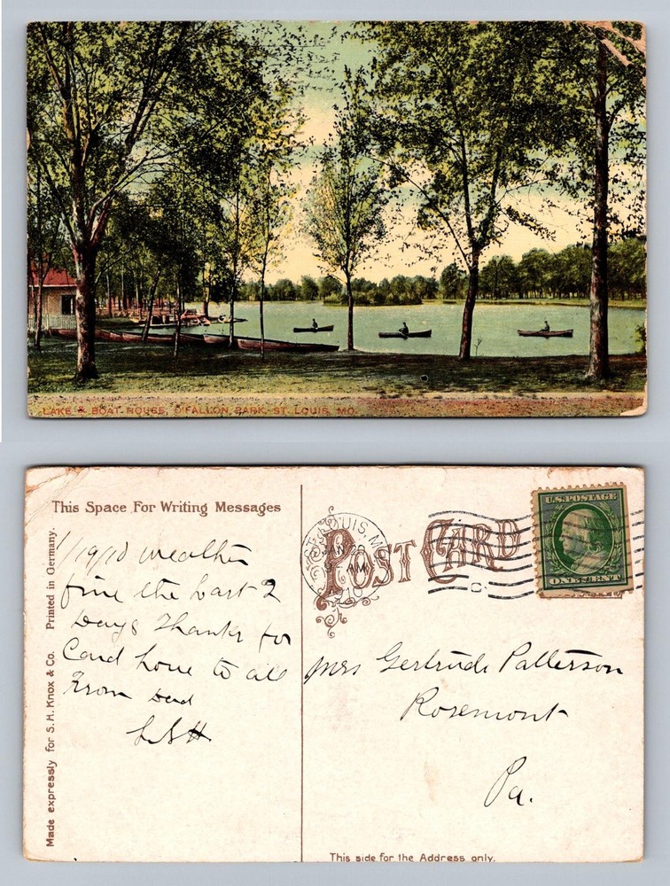 St. Louis MO-Missouri, O’Fallon Park Lake Boat House Souvenir Vintage Postcard