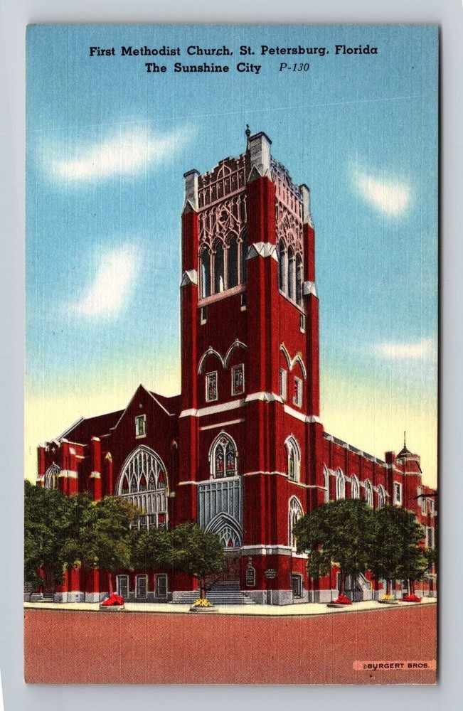 St Petersburg FL-Florida First Methodist Church Sunshine City Vintage Postcard