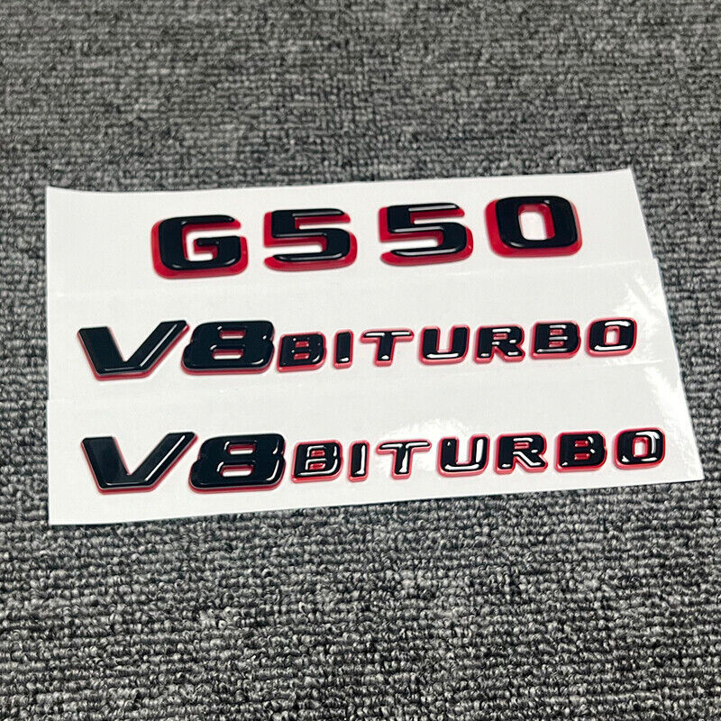 3pcs NEW G550 V8 Biturbo Gloss Black Red Badge Emblem for Mercedes G-Class