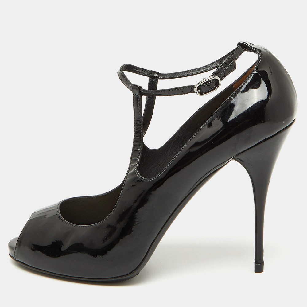 Valentino Black Patent Leather Mary Jane Peep Toe Pumps Size 39