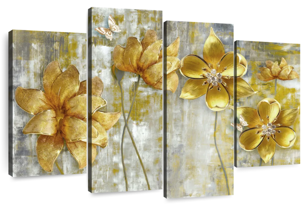 Large Golden Flowers Wall Art
