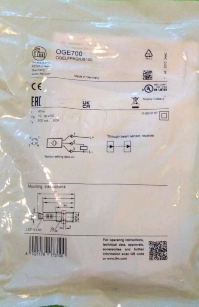 *NEW* ifm OGE700 Through-beam laser sensor receiver - USA location