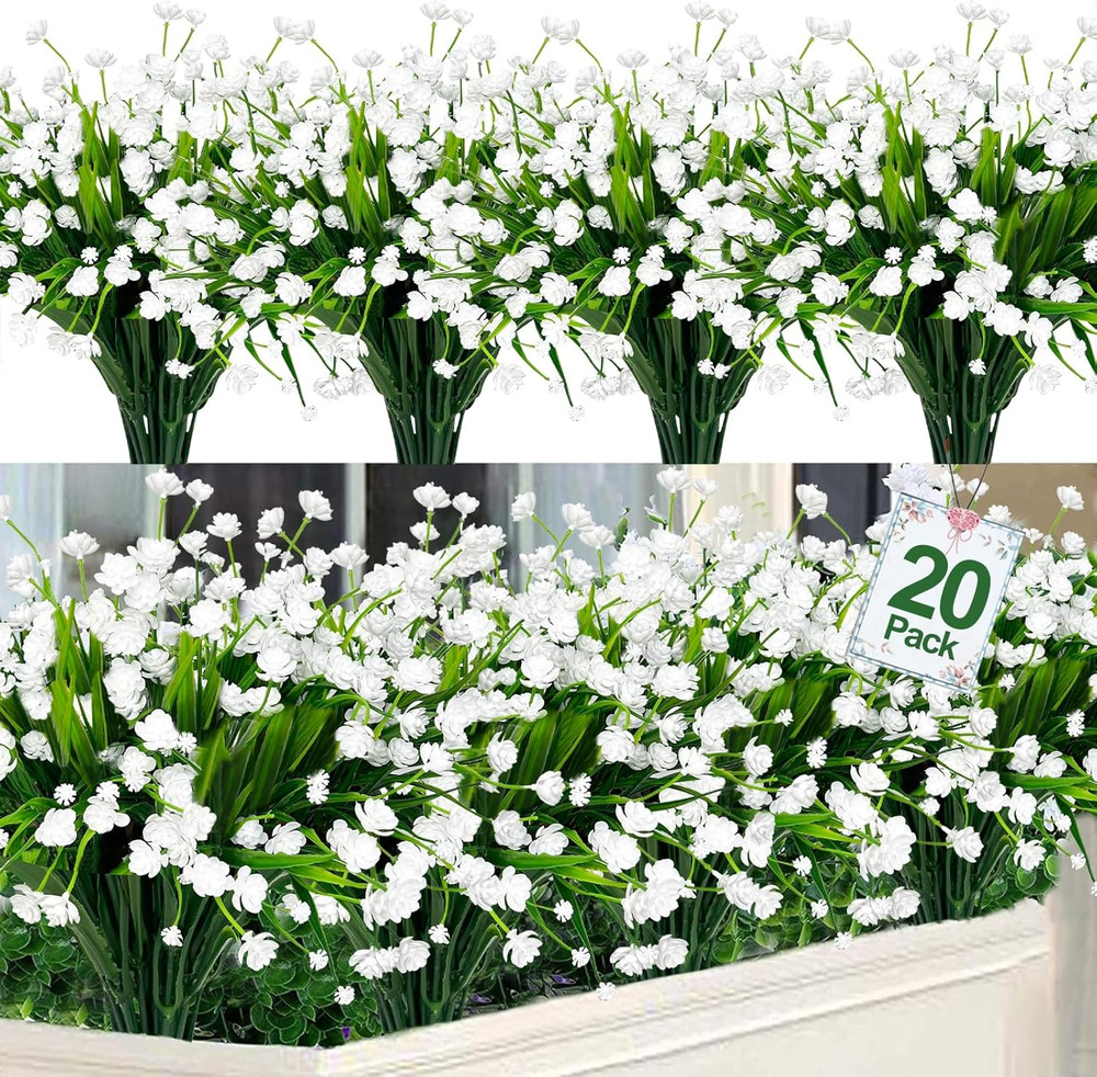 20 Bundles Artificial Flowers for Outdoors, Spring Grass Camellia Fake Flowers P