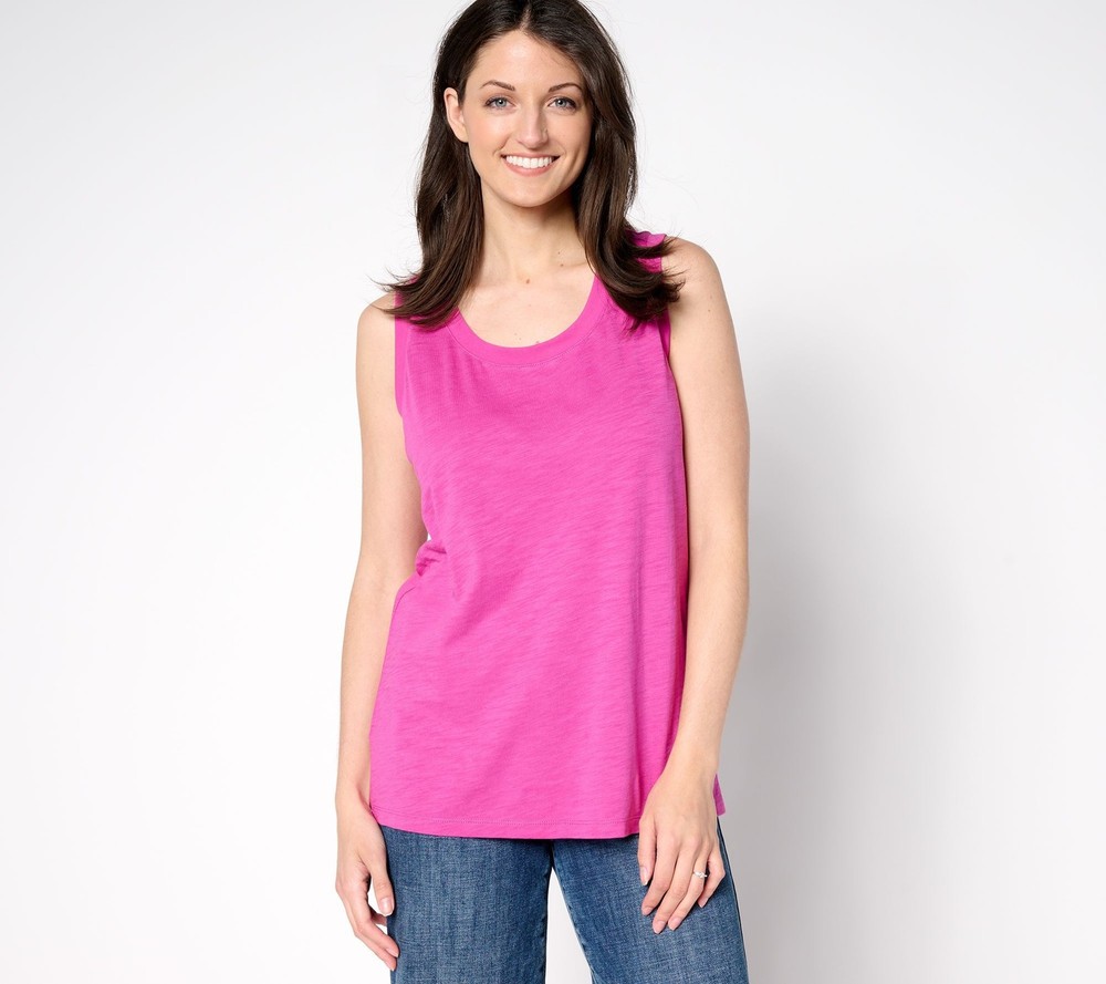 Belle by Kim Gravel Women's Top Sz L Summer Sunset Slub Knit U-Neck Pink A691535