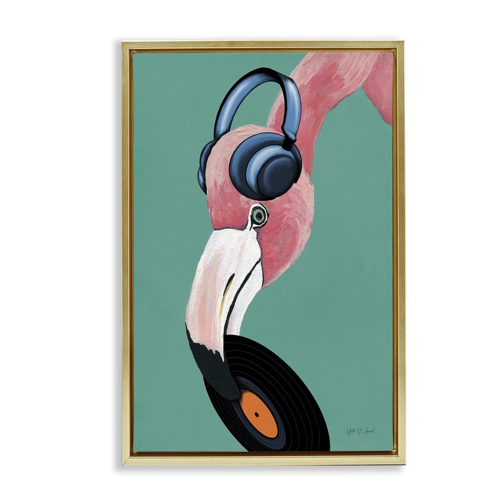 Fun Musical Flamingo Framed Floater Canvas Wall Art Design by Yvette St. Amant
