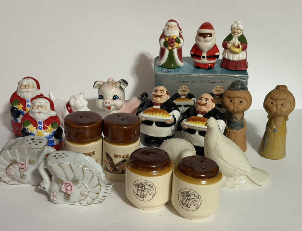 Lot of 20+ Vintage Salt and Pepper Shakers - Japan Dog Quail Cook Santa Piggie
