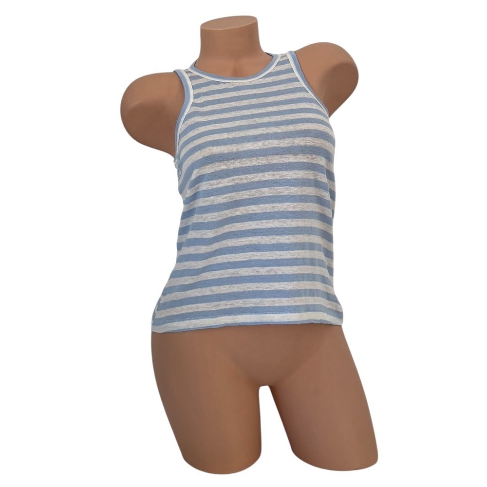 FRAME Organic Linen Striped Tank Top Women's Size SMALL Blue White Racerback