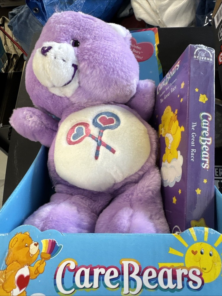 Vtg. 2002 NWT Care Bears SHARE BEAR Plush Play Along Toy, Sealed VHS Tape.