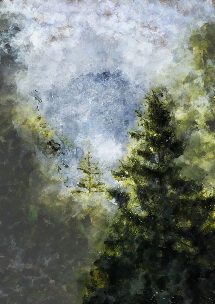 Pin tree forest abstract oil painting unique gift (print)-image