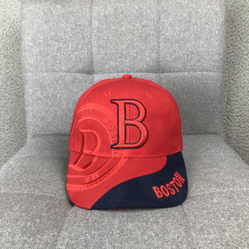 Boston B Logo Hat Cap Strap Back Mens One Size Red Navy City Bay State Apparel