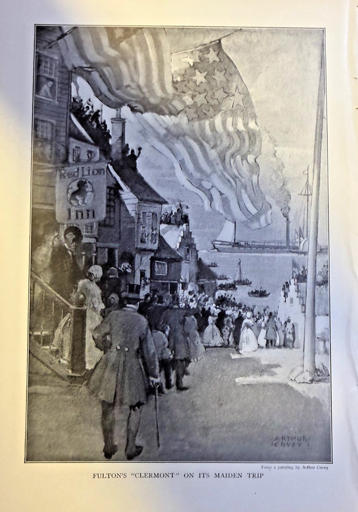 1909 Vintage Magazine Illustration Maiden Trip Steamboat Clermont Robert Fulton