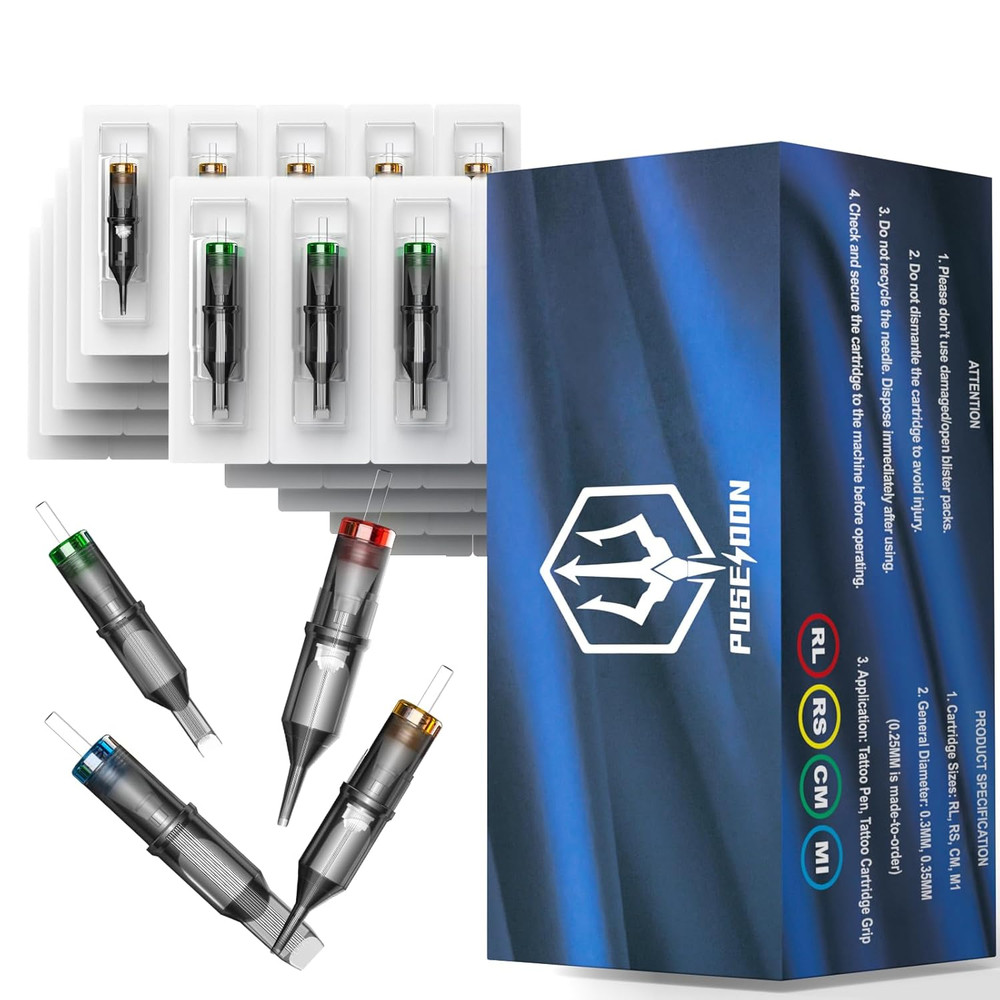 Poseidon Tattoo Cartridge Needles 50Pcs Assorted Mixed Size round Liner Shader M